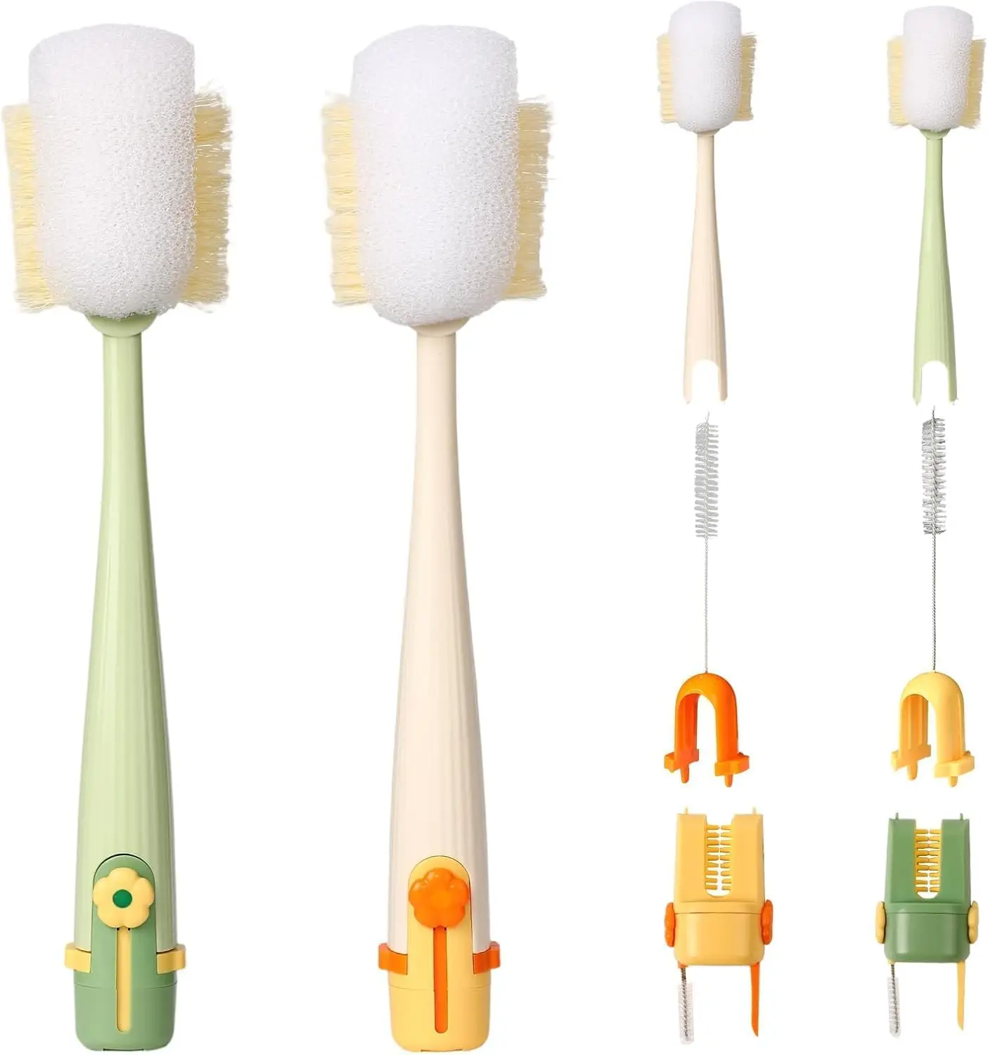 GENNISSY 5-in-1 Nylon Bristles Bottle & Straw Cleaning Brush Set - 5-Piece Home Care Tool with Portable Long Handle, Hard Bristle Sponge Head, Storage Rack for Baby Bottles, Hydro Cups, Cup Lids