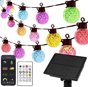 Solar LED String Lights, 25 RGB Color Changing Bulbs, Bluetooth App Control, IP65 Waterproof, 8 Scene & 4 Music Modes, 15ft Globe Lights for Patio, Backyard, and Party Decor