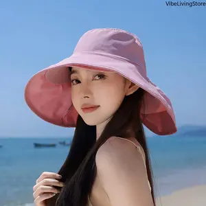 Spring Summer Wide Brim Sun Hat, Korean Style Fashion with Neck Shawl Flap, Outdoor Double Layer Quick Dry Waterproof Fisherman Bucket Hat