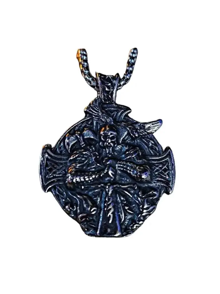 The Armored Kingdom Viking Raven Keeper Stainless Steel Viking Style Necklace - 65cm, Intricate Medieval Design, Men's, Free Gifts Included, Ideal for Norse Mythology Enthusiasts & Daily Wear, Viking Style Necklaces