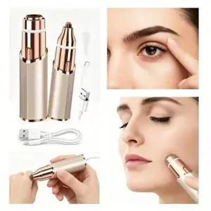 Portable 2-in-1 Facial & Eyebrow Hair Remover for Women-1 Pack, Rechargeable Electric Trimmer with LED Light, Painless Precision Shaver for Face, Eyebrows, Lips & Peach Fuzz, Champagne Gold