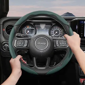 For Jeep Steering Wheel Cover – Perforated Breathable Leather, Sectional Ultra-Thin Design, Protects the Steering Wheel. Compatible with Wrangler, Grand Cherokee, Cherokee, Compass, Renegade, Gladiator, Wagoneer, Grand Wagoneer, Patriot, Liberty