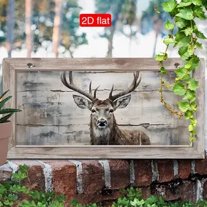 Wooden Deer Print Decorative Sign, Rustic Farmhouse Nature Artistic Wall Art, Retro Wooden Plaque, Home Room Decoration Gift, 5.9x11.8 Inches