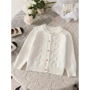 Girl's Knit Cardigan with Heart and Patterns - Comfortable Long-Sleeve Button-Up Pullover Autumn and Winter, Suitable Home, School, Travel, and Daily Wear |   Cozy Knit Cardigan |   Knitted Patterns