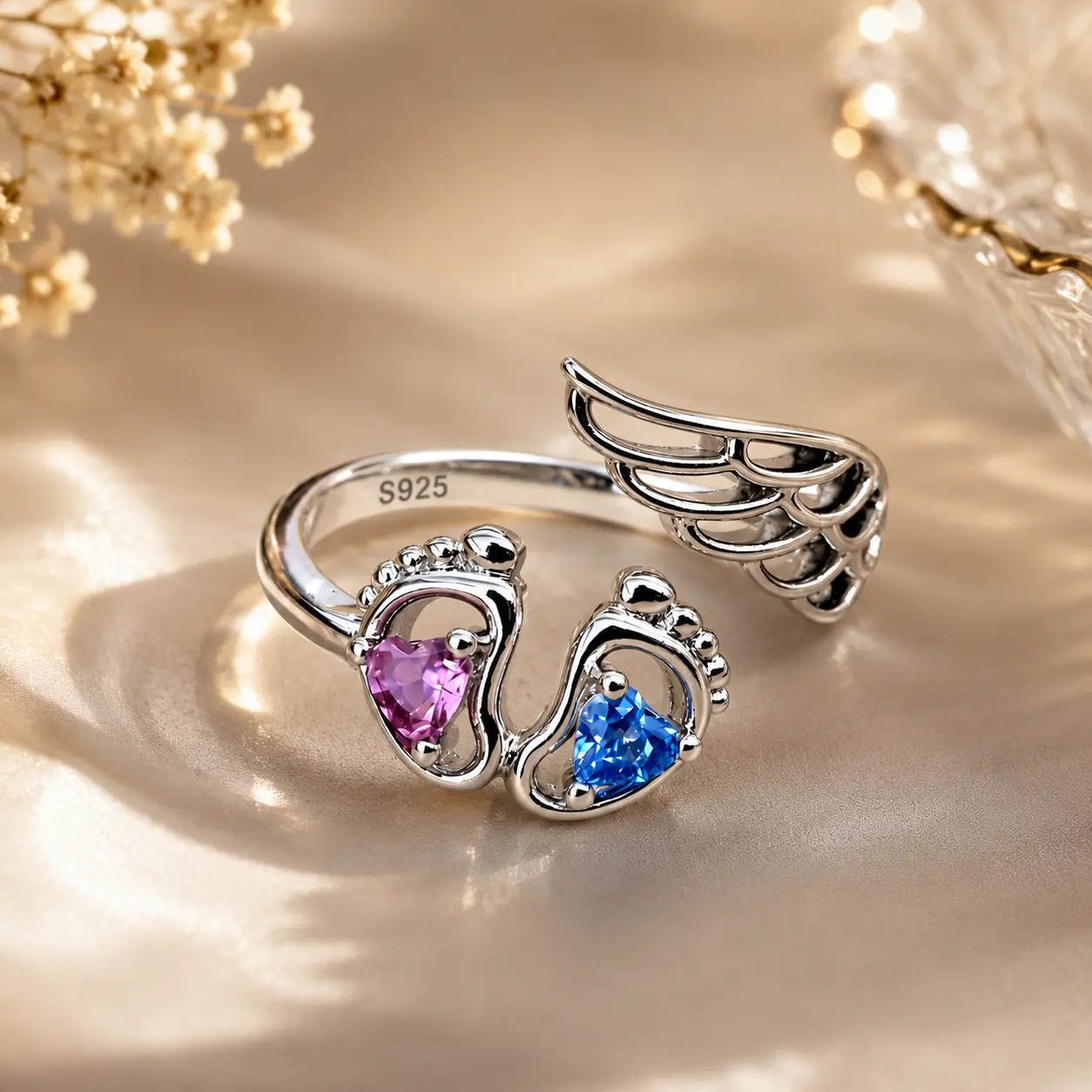 S925 Sterling Silver My Angel Ring - Adjustable Hypoallergenic Remembrance Jewelry Gift
