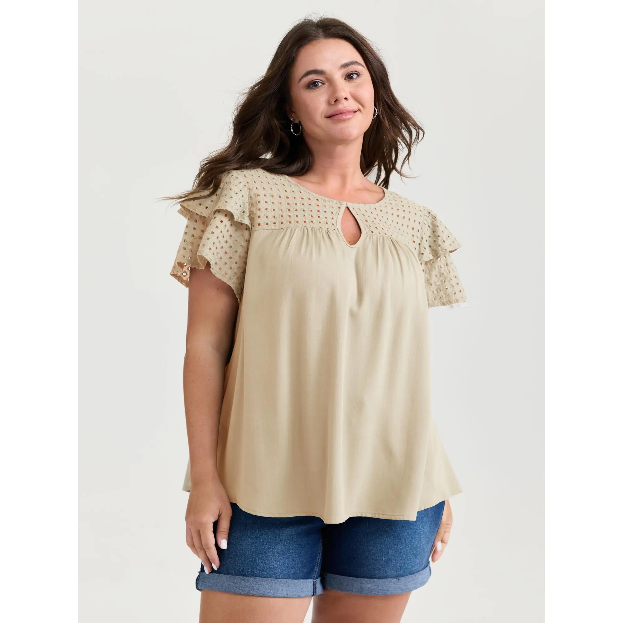 BloomChic Women's Plus Size Smooth Pure Cotton-Rayon Flowy Blouse - Layered-Sleeve  Casual Short-Sleeve Tops & Shirts, Choice, Summerfinds