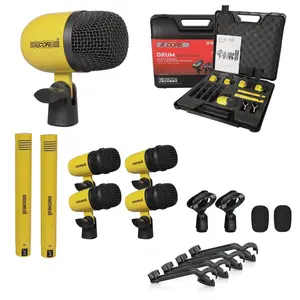 5 Core Drum Microphone Kit 7Pc All Metal Drummer Mics Tom/Snare & Cymbals Wired Instrument Drums Set