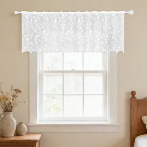French Style Fresh Floral Bird Embroidered Coffee Curtain, Half Light Lace Short Curtain, Window Curtain, Window Drapes, No Drill Extendable Rod, Home Decor