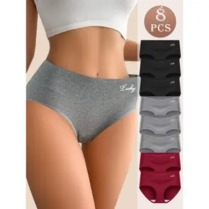 QUASTI 8 Pcs High Waisted Underwear, Pure Cotton Crotch Soft & Skin Friendly, Colorful Underwear High Elasticity Hip Lifting Underwear Birthday Gifts For Women, S-XXL