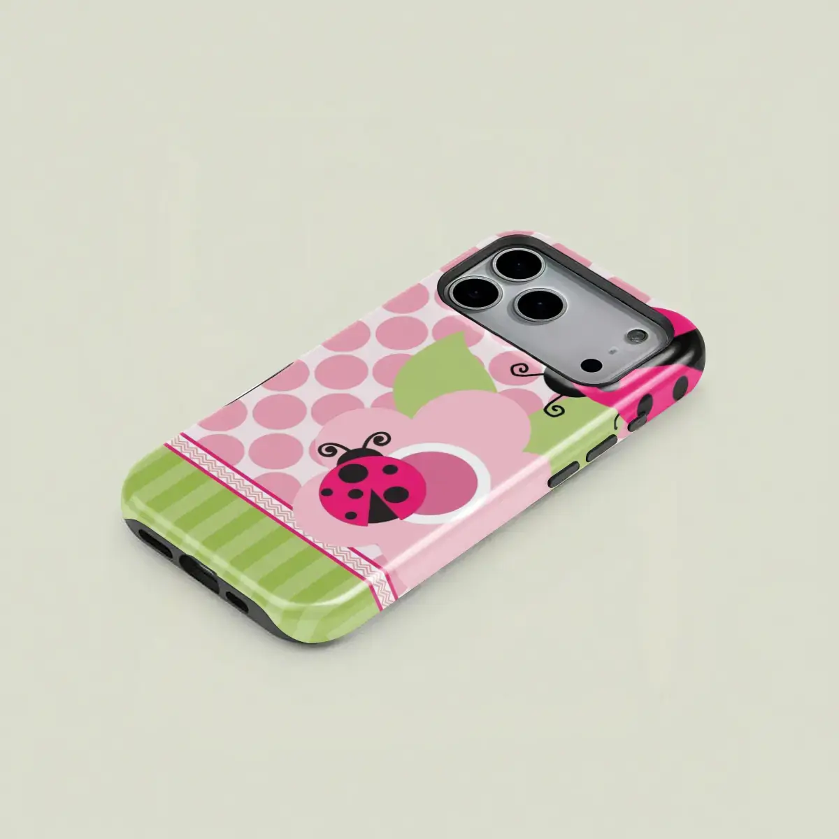 Ladybug Phone Case for iPhone 17/16/15/14/13/12 Pro Max & Pro Plus - Black Protective Casing, 6.5ft Drop Test Certified Shockproof Cover, Valentine’s Day Red Design, Trendy Accessories, Women-Owned Small Business | Bugs & Berries