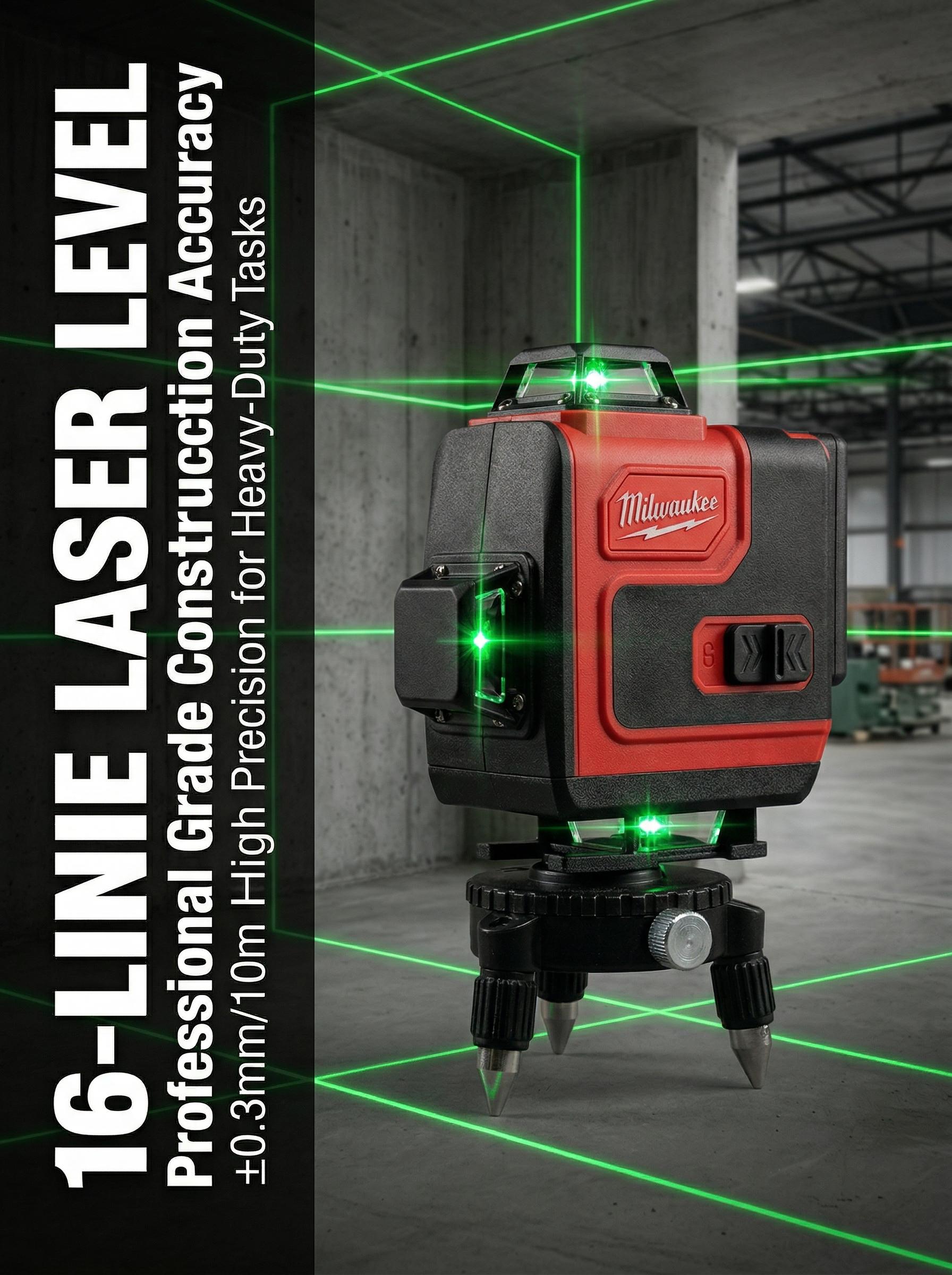 Milwaukee M12 16 Line Cross Laser Level for Construction Layout With High Accuracy