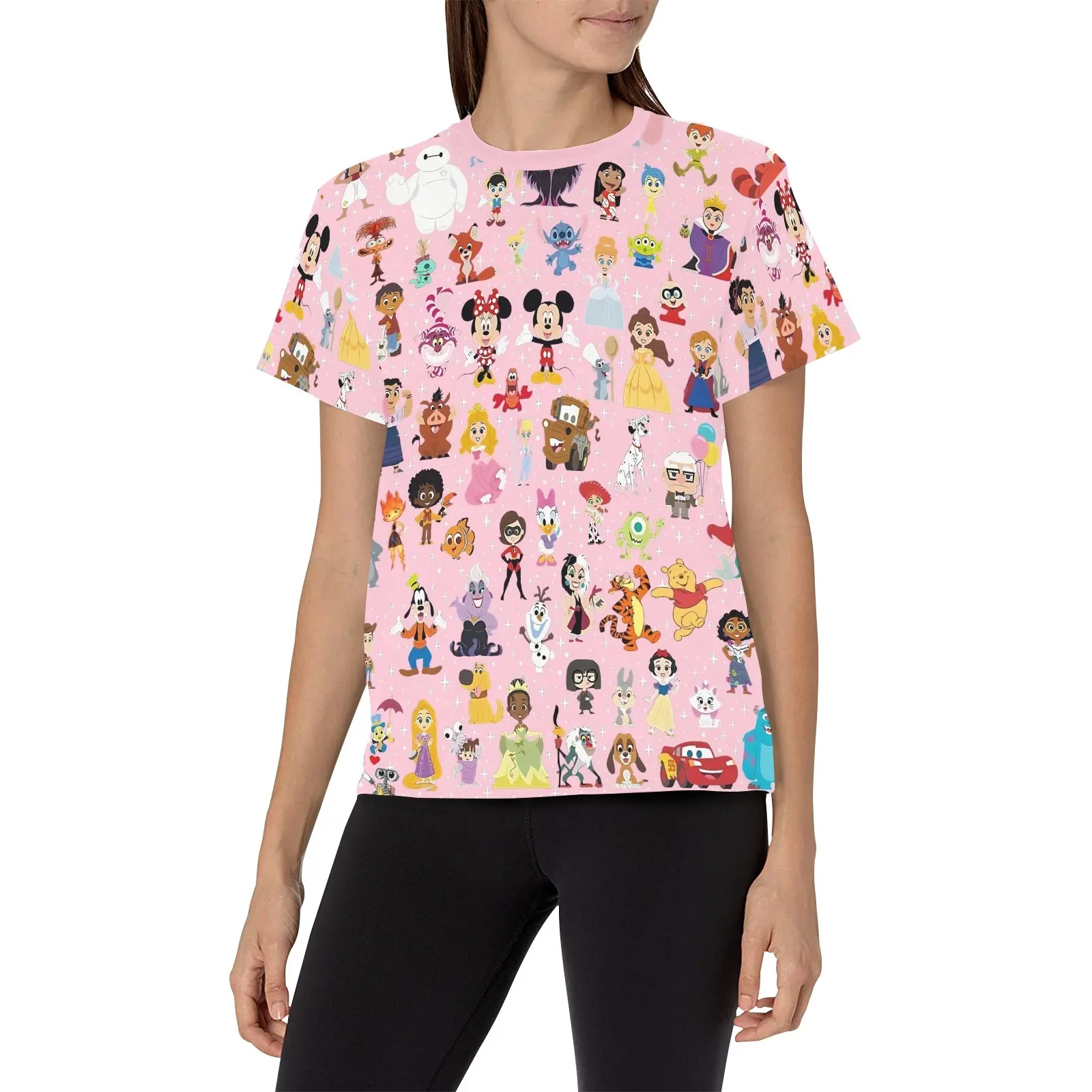 DISNEY CLASSIC Women's Cute Cartoon Character Print T-Shirt, Casual Short Sleeve Crew Neck Tee, Lightweight Breathable Summer Top for Disney Fans
