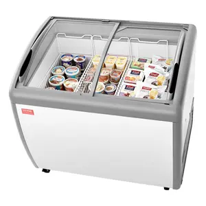 VEVOR Commercial Ice Cream Display Case, 9.3 Cu.ft (264L) Chest Freezer with Steel Plates, -19 to 3 ℉ Temp Control, Mobile Top Deep Freezer, 3 Wire Baskets, 2 Sliding Glass Doors, Locking Casters, LED Lights