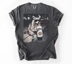 Comfort Colors Raccoons Drinking Lite T-Shirt, Funny Meme Genz Dank Raccoons, Trendy Shirt, Unisex Graphic Shirt