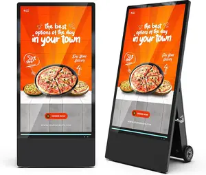 43 Inch Outdoor Digital Signage Displays Rechargeable LCD Kiosks Moveable Commercial Totem IP55 Waterproof Auto Adjustment High Brightness Screen 3840*2160 High Capacity Battery Android 9.0 digital signage