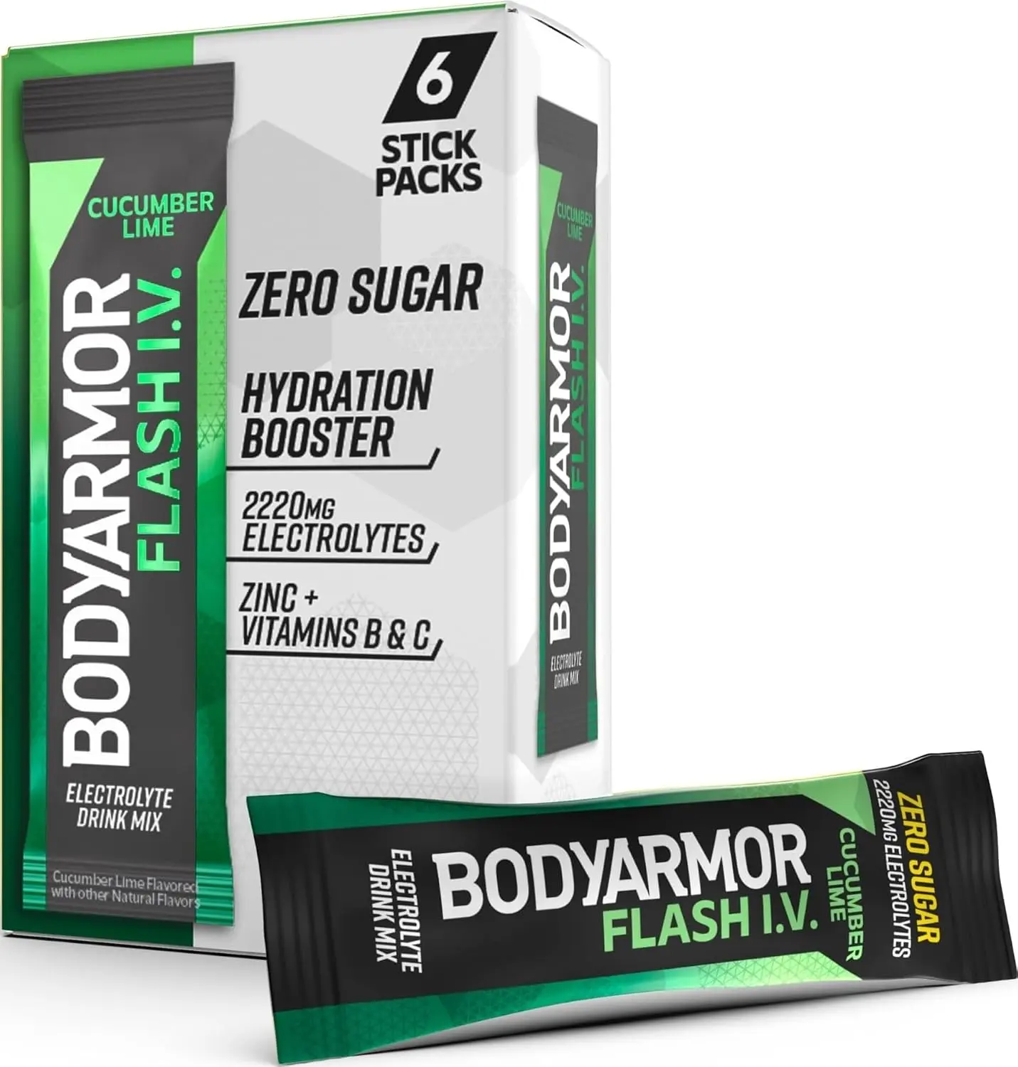 BODYARMOR Flash IV Electrolyte Packets, Cucumber Lime - Zero Sugar Drink Mix, Single Serve Packs, Coconut Water Powder (6 Count)