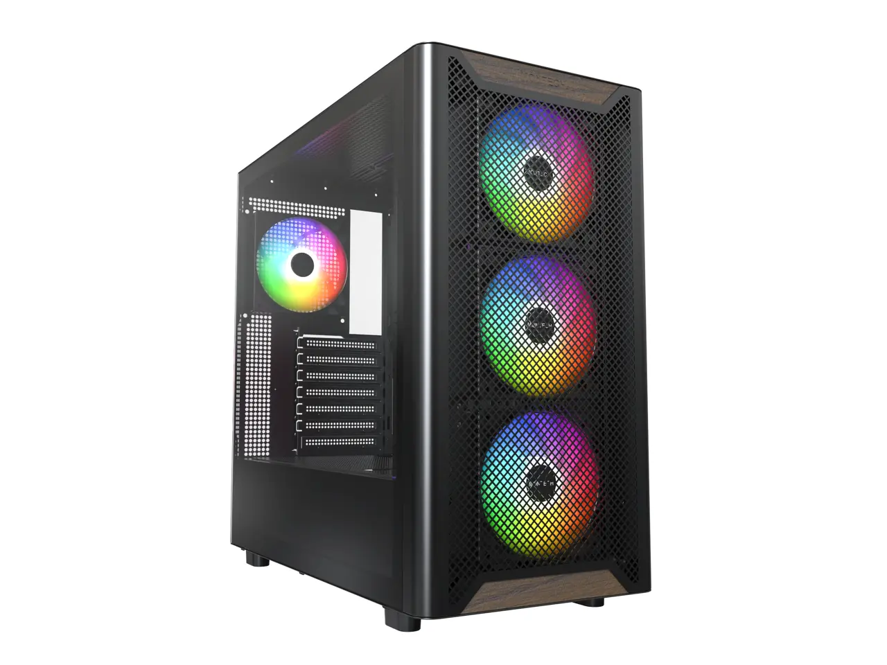 MONTECH XRWood, Genuine Black Walnut Front, ATX Mid-Tower PC Gaming Case, Glass Side Panel, 4 x 120mm GF120 ARGB PWM Fans Pre-Installed , Black (XRWOOD)