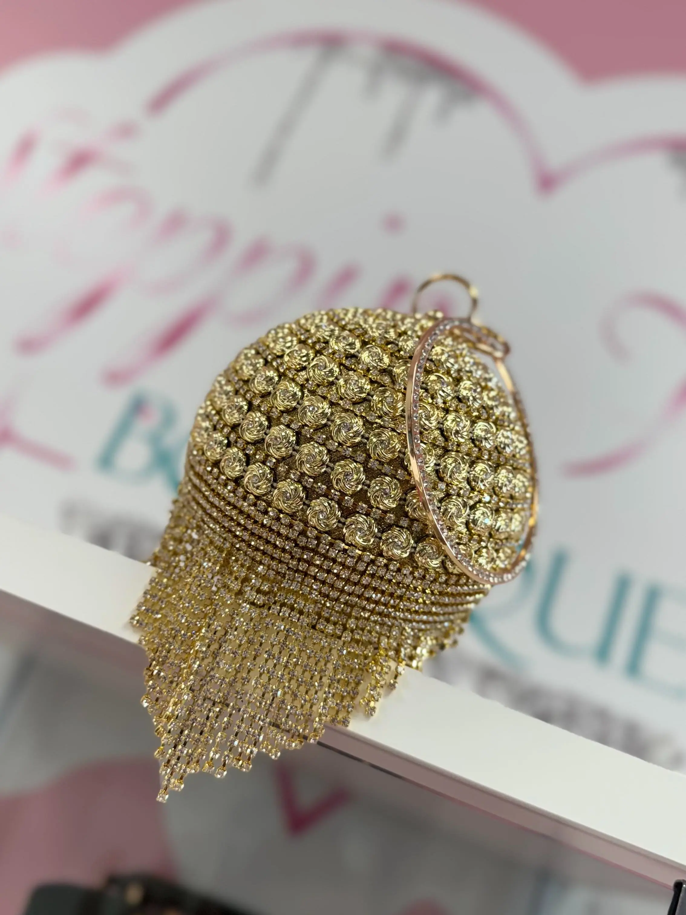 Gold Studded Round Purse with Durable Material for Versatile Use and Elegant Design