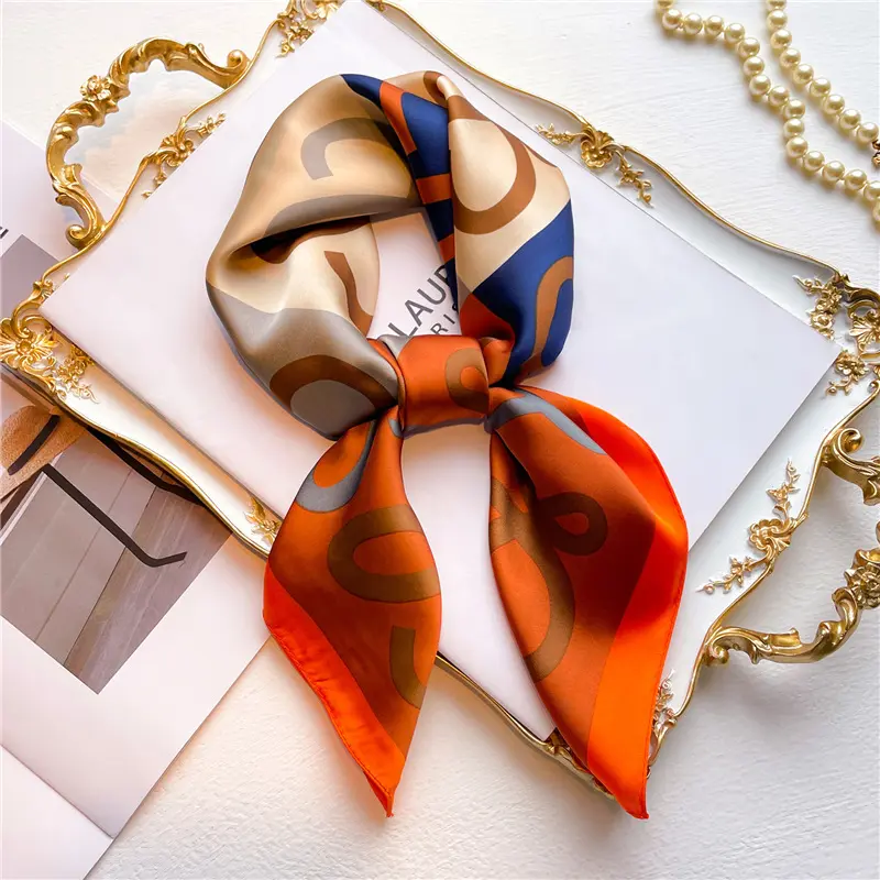 Scarf ladies scarf shawl 70cm fashion small square scarf satin printed spring and summer anti-knock headscarf.