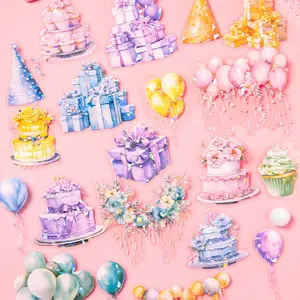 Birthday Cake & Balloon Series Sticker, 10pcs/set DIY Decorative Sticker, DIY Decorative Sticker for Scrapbooking, Journaling, Gift Wrapping, Adhesive Stickers