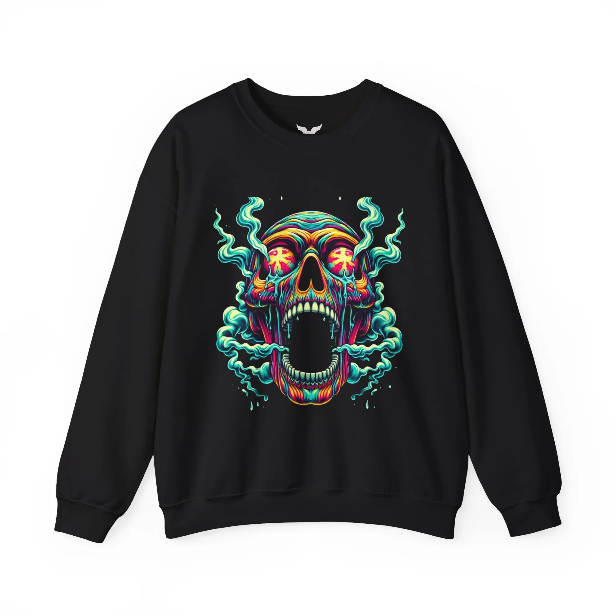 Colorful Skull Gothic Alt Y2K Cozy Sweater - Unisex Heavy Blend Crewneck Sweatshirt, Halloween Apparel, Punk Rock Jumper, Emo Hoodie,