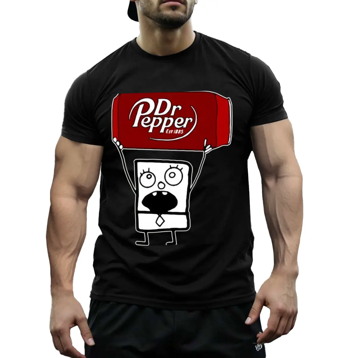 Women's Vintage Doodlebob Graphic Short-Sleeve Cotton T-Shirt - Menswear Compatible, Fashion Streetwear, for Day Wear, Casual Outfits, Gym Use, Shortsleeve, Breathable