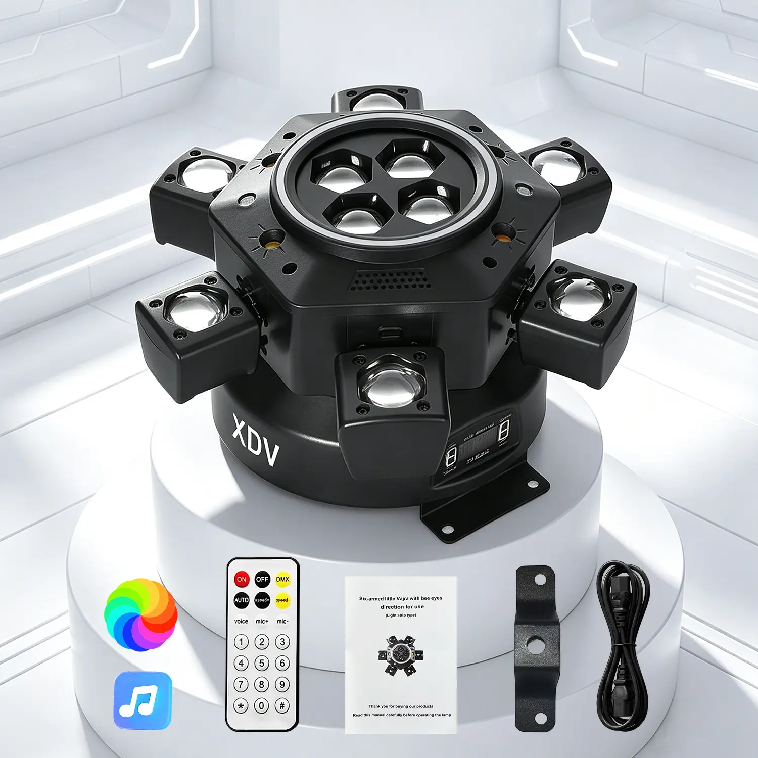 XDV 150W 6-Arm Moving Head DJ Stage Light – RGBW Multi-Color Beam LED Effects, Strobe Ambient Light with DMX-512 & Music Sync, Sound Active for Hyped EDM Rave, Weddings, Clubs & Festive Decor, Electronic Lights, Led Lighted，Halloween Party