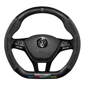 Car Suede Carbon Fiber Steering Wheel Cover for Volkswagen Passat Golf GTI Beetle Tiguan Touareg Polo T-ROC ID.3 ID.4 T-Cross