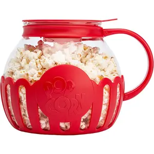 Microwave Popcorn Popper with Temperature Safe Glass, 3-in-1 Lid Measures Kernels and Melts Butter, Made Without BPA, Dishwasher Safe, 3-Quart, Red