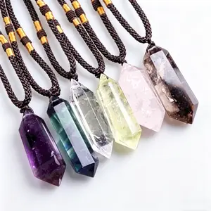 Natural Crystal Double Point Amethyst Gemstone Necklace Rope Chain for Healing Energy & Spiritual Growth