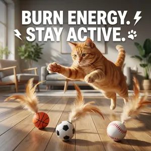 Cat Toys for Boredom and Stimulating, 6-Pack Feather Bouncy Ball Cat Teaser Toys, Self-Play Kitten Toys for Indoor Cats, Interactive Cat Chase Toys with Soccer & Basketball Balls, Durable Cat Enrichment Toys to Keep Cats Active