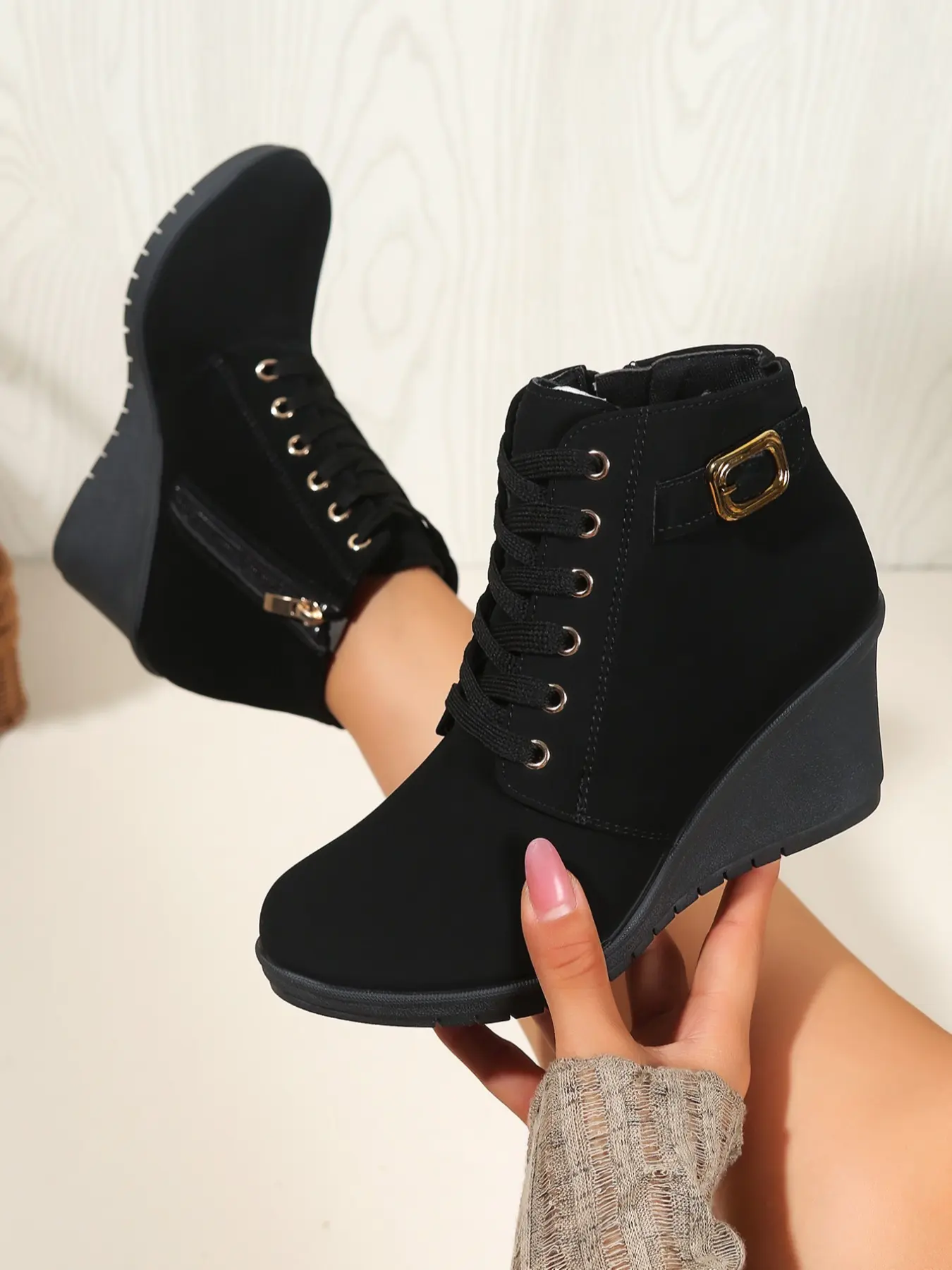Women's High Heel Lace Up Boots, Heels Boots, Heeled Ankle Boots, PU Leather Round Toe Casual Ankle Booties, Fall & Winter Fashion Shoes, Medium Width, Ankle Boots With Heel