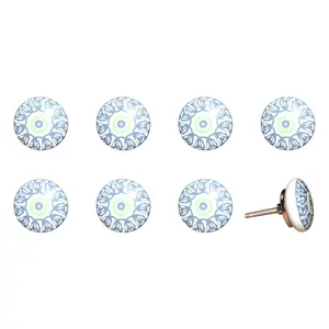 212 MAIN 1.5 in Light Blue & White Hand-Painted Floral Motif Ceramic-Metal Drawer Pull Knobs-Doorknobs, Set of 8, Traditional Large Home Appliance Parts & Accessories, Doorknob