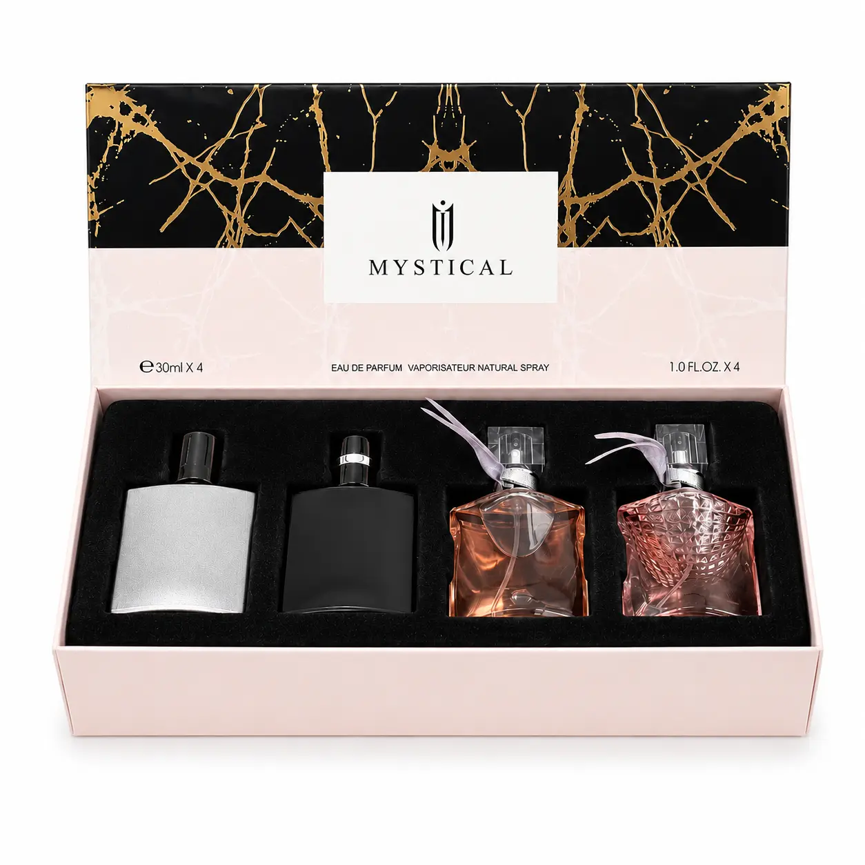 MYSTICAL 4Pcs Luxury Couples Perfume Gift Set - His and Hers Cologne and Perfume Set, Long Lasting Eau de Parfum Spray, Extreme Compliment Getter Fragrance Discovery Collection for Couples, Lovers (30ml/1.0 fl.oz x 4)