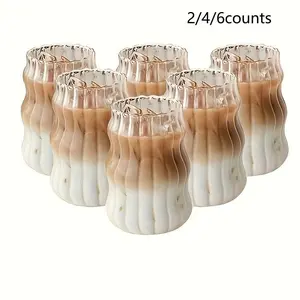 2/4/6 Counts Large Capacity Stylish Glass Cups Set, Stylish Drinkware, Drinking Glasses, High Transparent Glass for Milk Juice Tea Coffee, Valentine Christmas Gifts Home Use