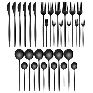10pcs, 30pcs stainless steel black cutlery set, restaurant western steak knife, kitchen cutlery set, fork and spoon cutlery set, durable, portable, mirror polished, dishwasher safe, perfect for home kitchen, social gatherings and Christmas parties
