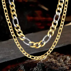 GTHIC Classic Cuban Stainless Steel Figaro Chain Punk Fashion Jewelry Accessories for Men Party Wear