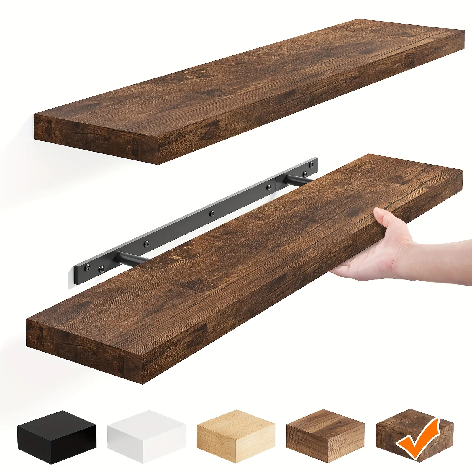 2/4/6pcs Set Floating Shelves 15.7-19.7-22inch Wooden Wall Mounted Home Decor for Living Room Kitchen Bathroom Bedroom Strong Load Bearing Storage Shelves