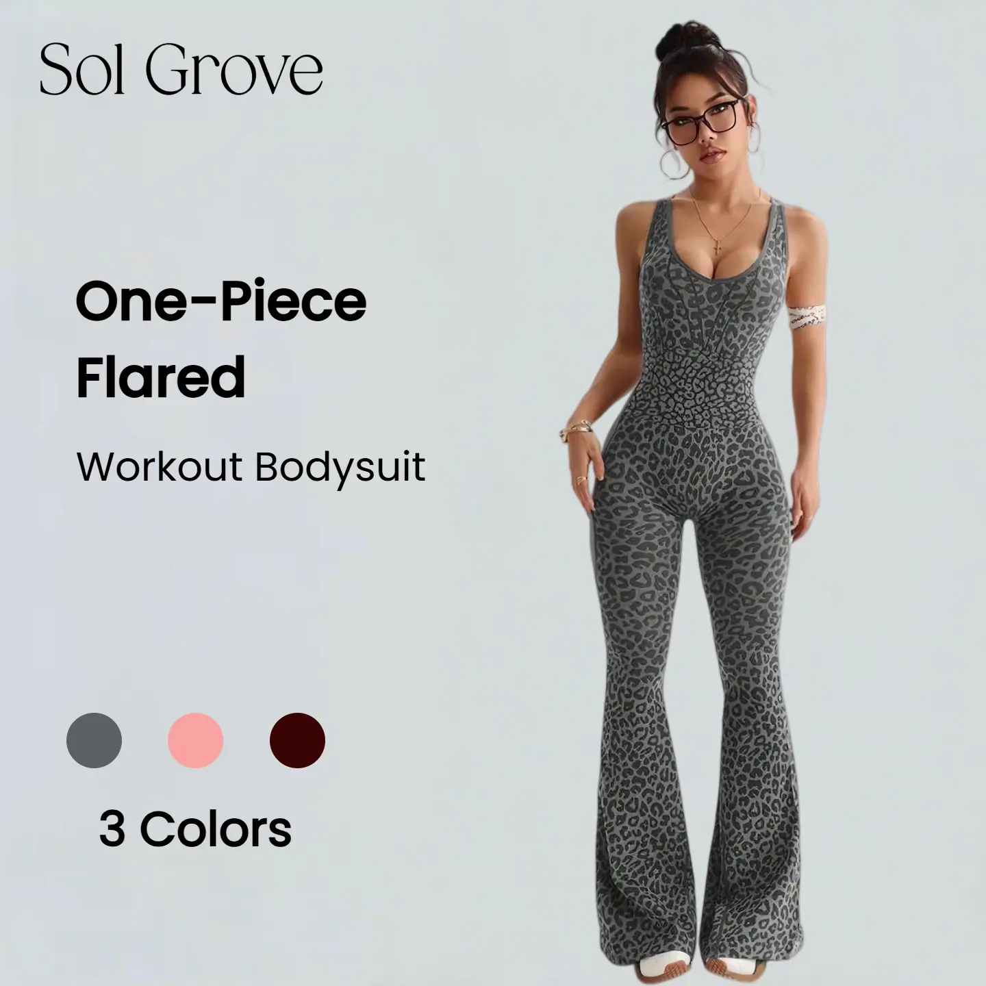 Sol Grove Jaguar Women's 1-Piece Flared Yoga Jumpsuit - Twisted Back, Butt Lifting, Tummy Control, Nylon Quick Dry Moisture Wicking Elastic Overalls, Workout Apparel, Stretchable Activewear, Stylish Activewear