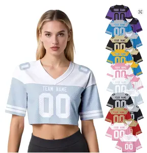 Custom America Football Jersey Crop Top for Girls Personalize Football T-Shirt with Name Number Women Football Crop Tee for Fan