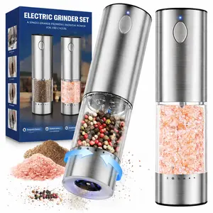 Rechargeable salt and pepper grinder,[Set of 2] Rechargeable Electric Salt and Pepper Grinder Set - One-Hand Operation, Adjustable Coarseness, LED Light, Modern Kitchen Gadget & BBQ Essential Utensils Seasoning
