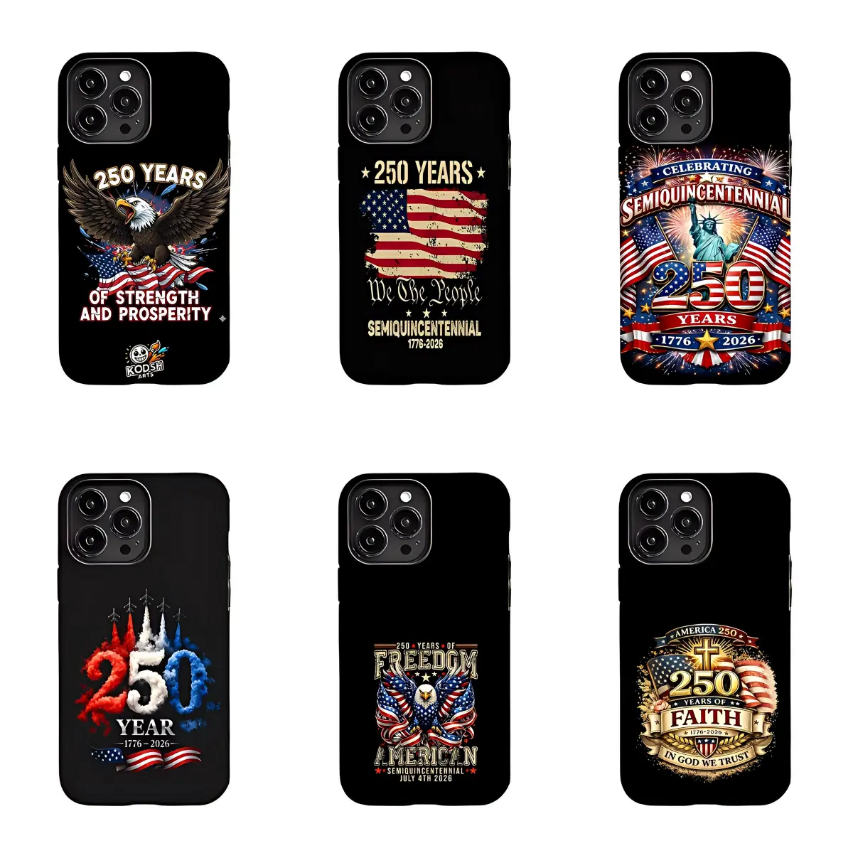 US 250th Anniversary Phone Case Set, 6 Designs 1776-2026 Patriotic Covers for Suitable for iPhone 17/16/15/14/13/12/11 Pro Max/Plusand Samsung Galaxy S23-25, Gift for American Patriots