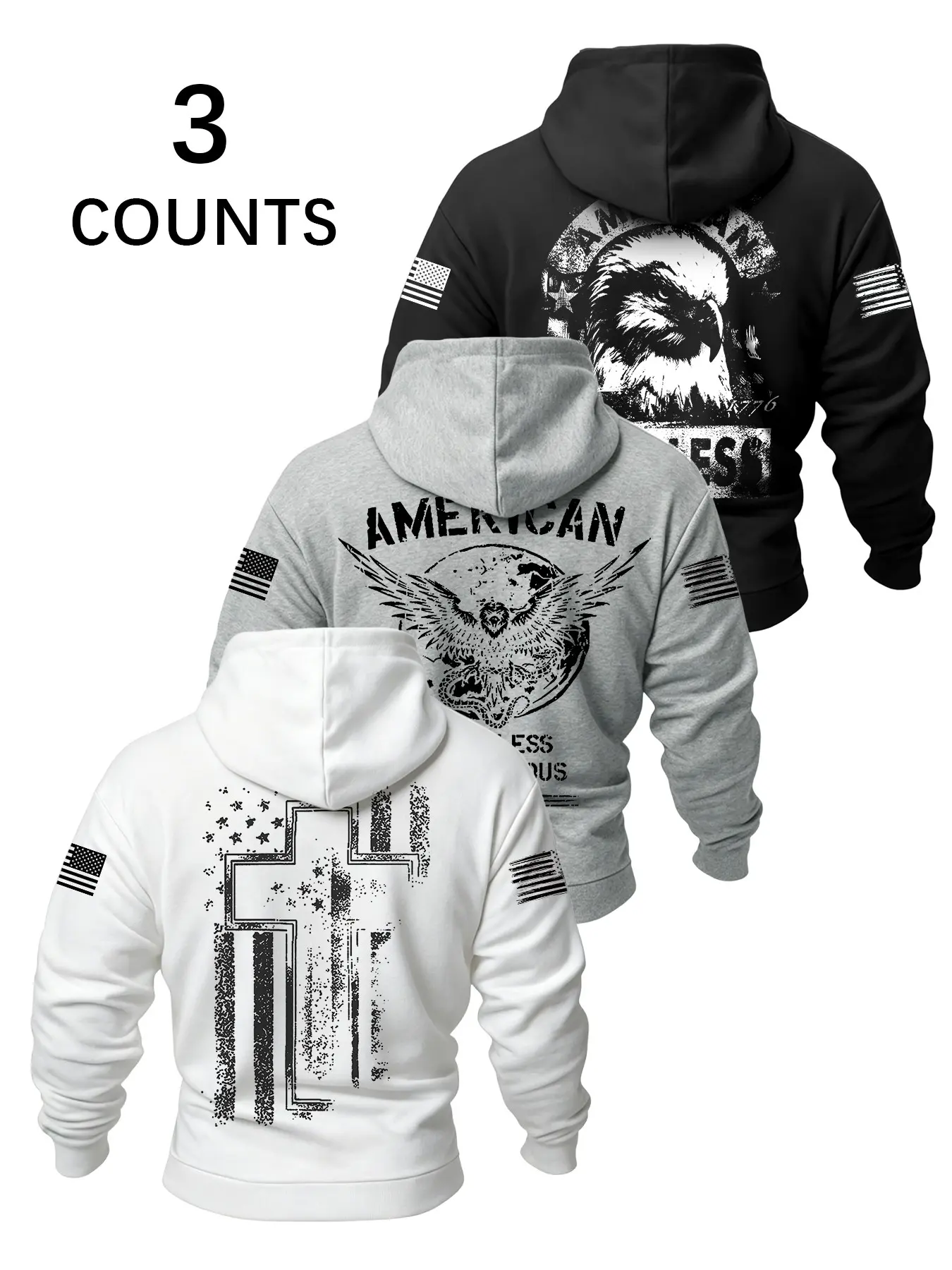 Men's Fashion American Patriotic 1776 Cross Print Hoodie, Graphic Print Hoodie, Casual Sweatshirt Hoodie, Casual Loose-Fitting Design for Everyday and Outdoor Activities, Perfect Gift for Friends