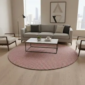 HomeRoots 645154 8 ft. Red & White Houndstooth Washable Round Area Rug with UV Protection