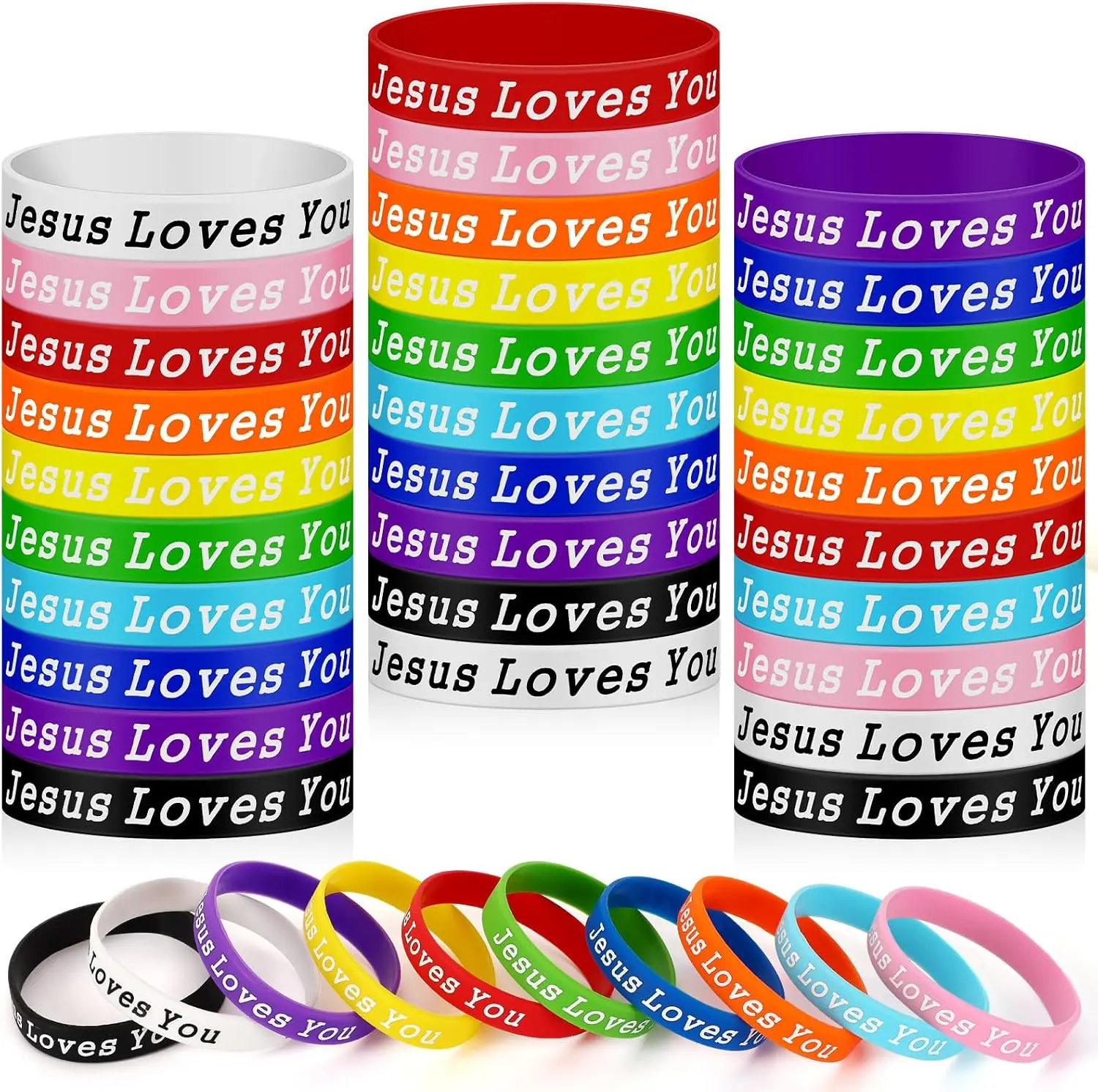 42pcs Jesus Loves You Silicone Bracelets Bulk | Colorful Christian Jesus Rubber Wristbands, for Men Women Party Favors Gifts Supplies