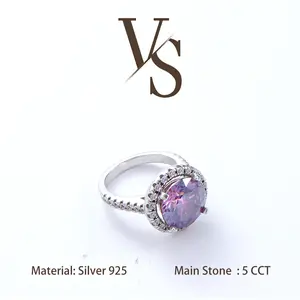 [Venus Jewelry] Synthetic Mossianite 5 CCT Halo Setting Luxury Design Solid Silver 925 Ring