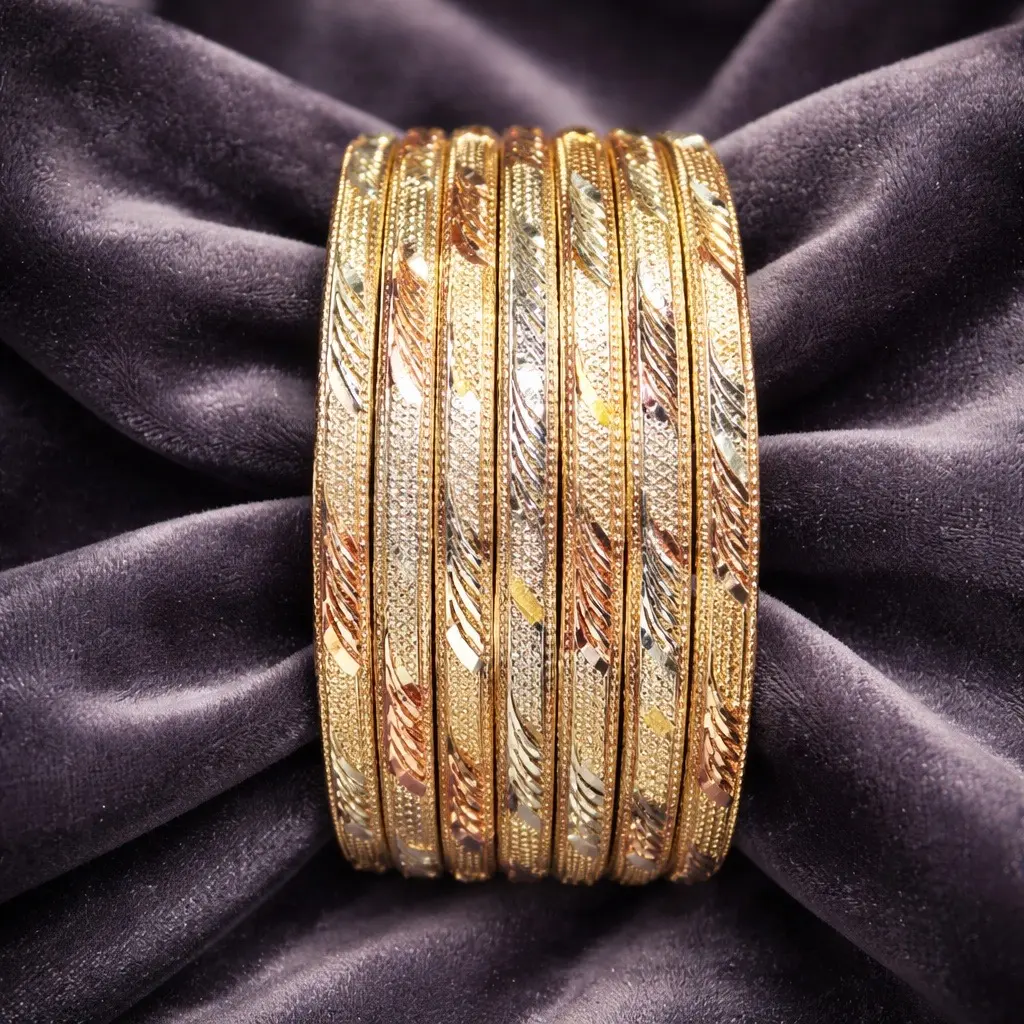 Triple-Tone Gold Elegance Bangle Set 7 Piece Set