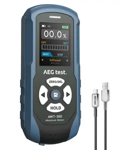 AWT-380 Rechargeable Pinless Moisture Meter for Wood, Drywall & Masonry, Wood Moisture Meter with Color Display, Adjustable Alarm, Data Records, Non-Destructive Water Leak Detector for Home