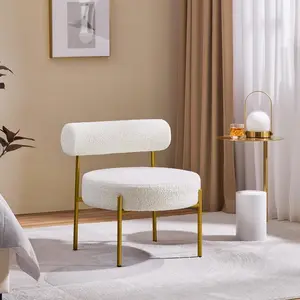 Yaheetech Modern Vanity Chair, Boucle Fabric Accent Chair with Gold Metal Legs for Living Room Makeup Room