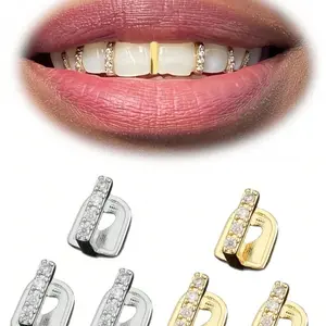 3PCS/4PCS Punk Hip Hop Teeth Grillz Bling Removable Rhinestone Teeth Caps Gold Silver Color Funny Single Clips Grillz Mouth